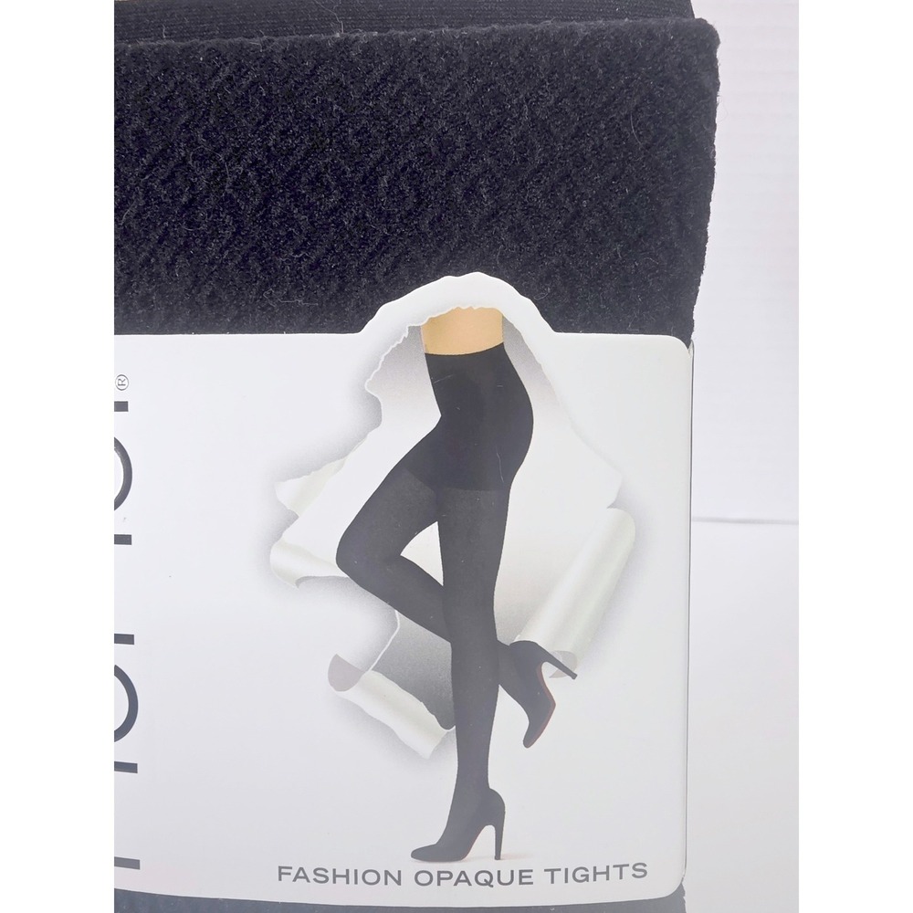 MeMoi 2 Pack Black Opaque Tights Athena Key Pattern Control Top L/XL MJB-105 - Picture 2 of 6